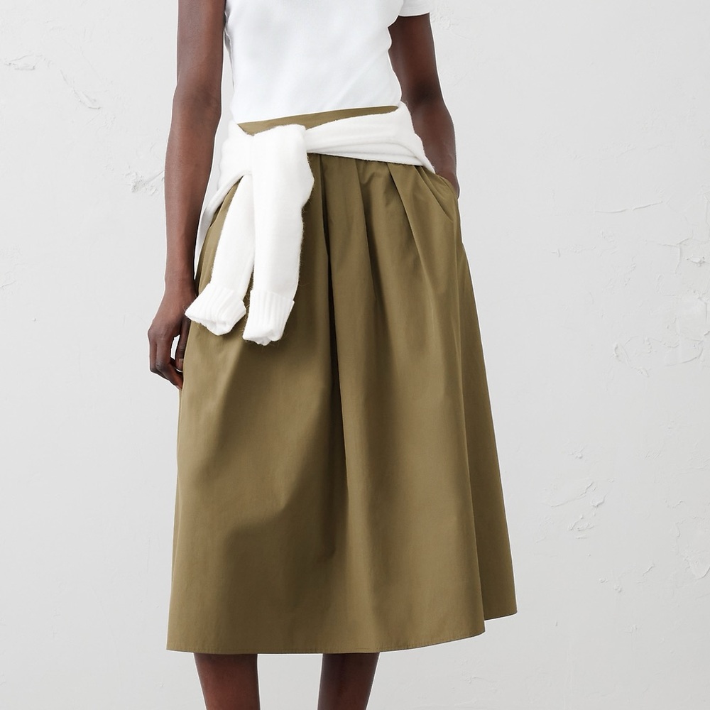 PINTUCK TAFFETA MIDI SKIRT